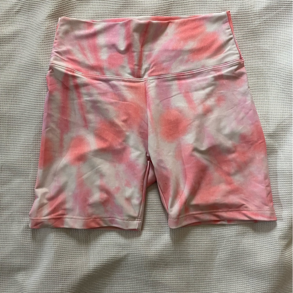 Pink and White tie dye SKATIE bike shorts